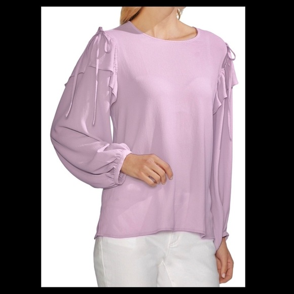 NWT VINCE CAMUTO purple ruffle drawstrings shouder blouse size S - Picture 1 of 8